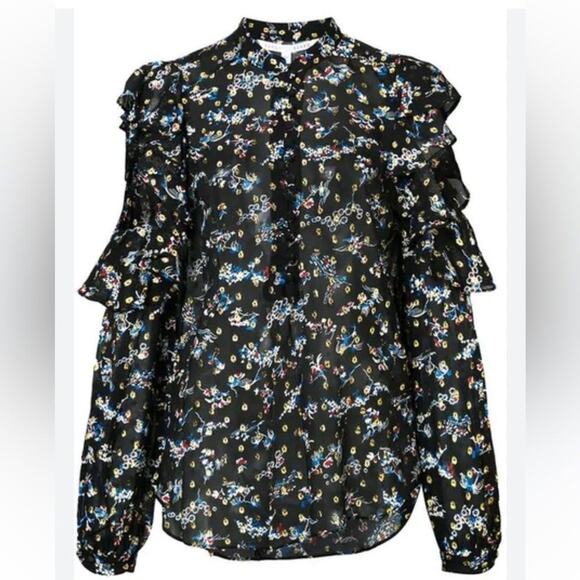 Veronica Beard Silk Metallic Floral Cold Shoulder Blouse-Size 2 - Picture 4 of 11